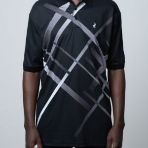 Polo Men's Abstract Argyle Printed Double Mercerised Short Sleeve Golfer - Black