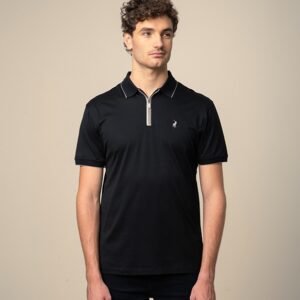 Polo Men's Plain 1/4 Zip Double Mercerised Golfer - Black