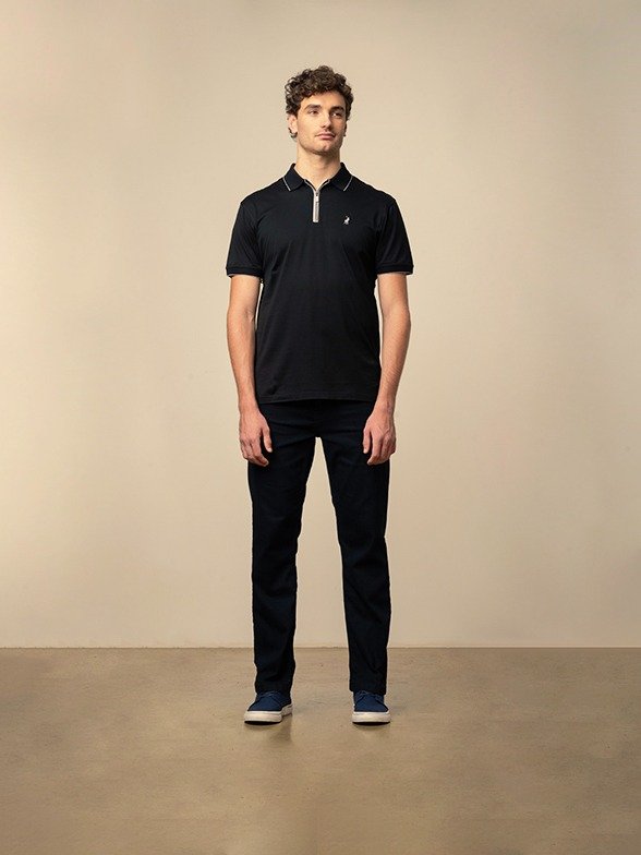 Polo Men's Plain 1/4 Zip Double Mercerised Golfer - Black - Image 6