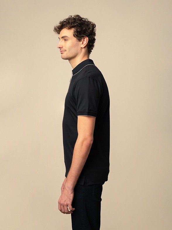 Polo Men's Plain 1/4 Zip Double Mercerised Golfer - Black - Image 3