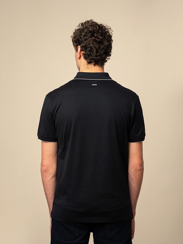 Polo Men's Plain 1/4 Zip Double Mercerised Golfer - Black - Image 2