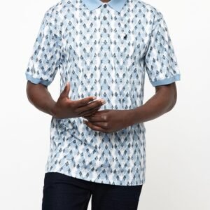 Polo Men's Printed Argyle Short Sleeve Golfer - Blue