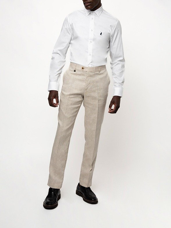 Polo Men's Custom Fit Linen Trouser - Stone - Image 4
