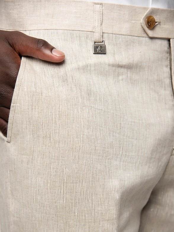 Polo Men's Custom Fit Linen Trouser - Stone - Image 5