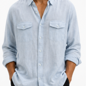 Liwali sky blue pure linen relaxed fit shirt