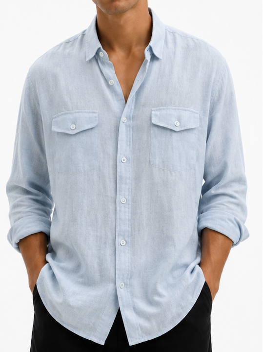 Liwali sky blue pure linen relaxed fit shirt