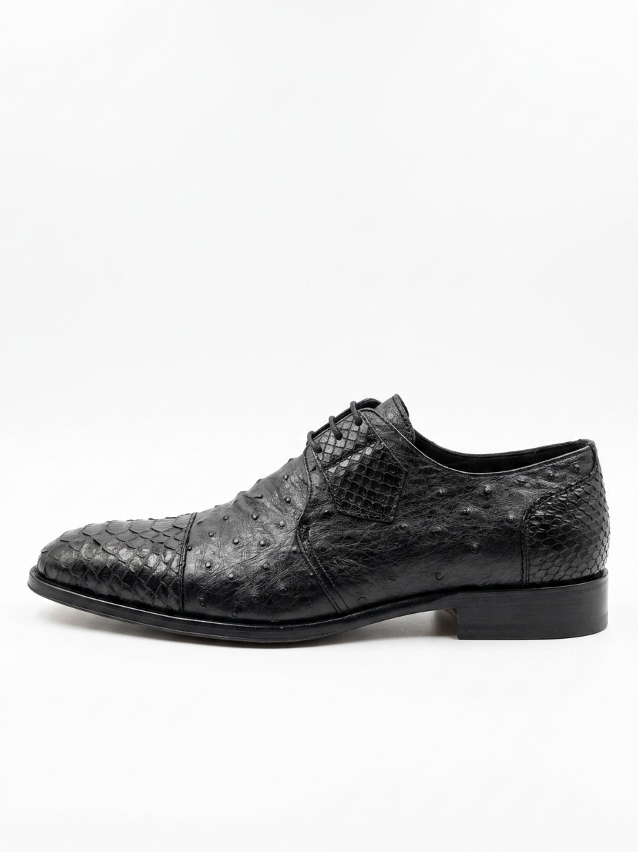 SHENBIN'S 045 BLACK SB01 PYTHON AND OSTRICH SHOE - Image 3