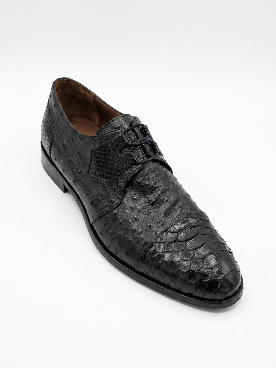 SHENBIN'S 045 BLACK SB01 PYTHON AND OSTRICH SHOE