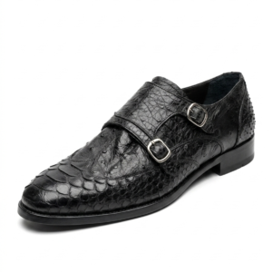 SHENBIN BLACK PYTHON AND OSTRITCH MONK STRAP SHOE