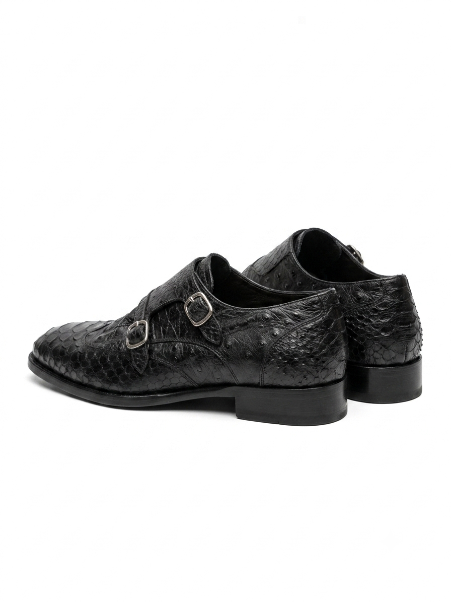 SHENBIN BLACK PYTHON AND OSTRITCH MONK STRAP SHOE - Image 2