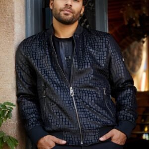 Mondo Black Croc Velvet Bomber Jacket