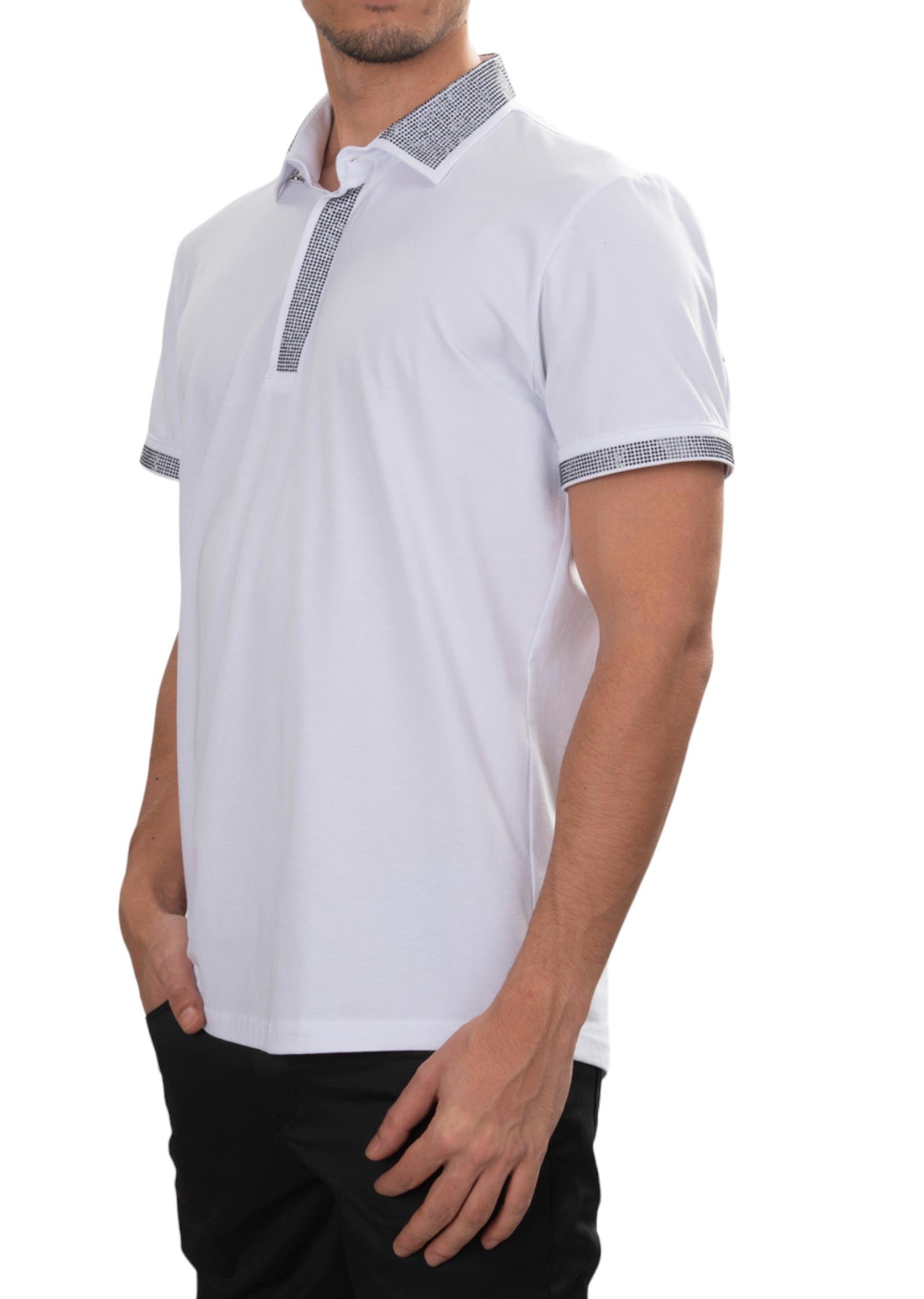 Mondo White Full Collar Rhinestone Tee - Image 3