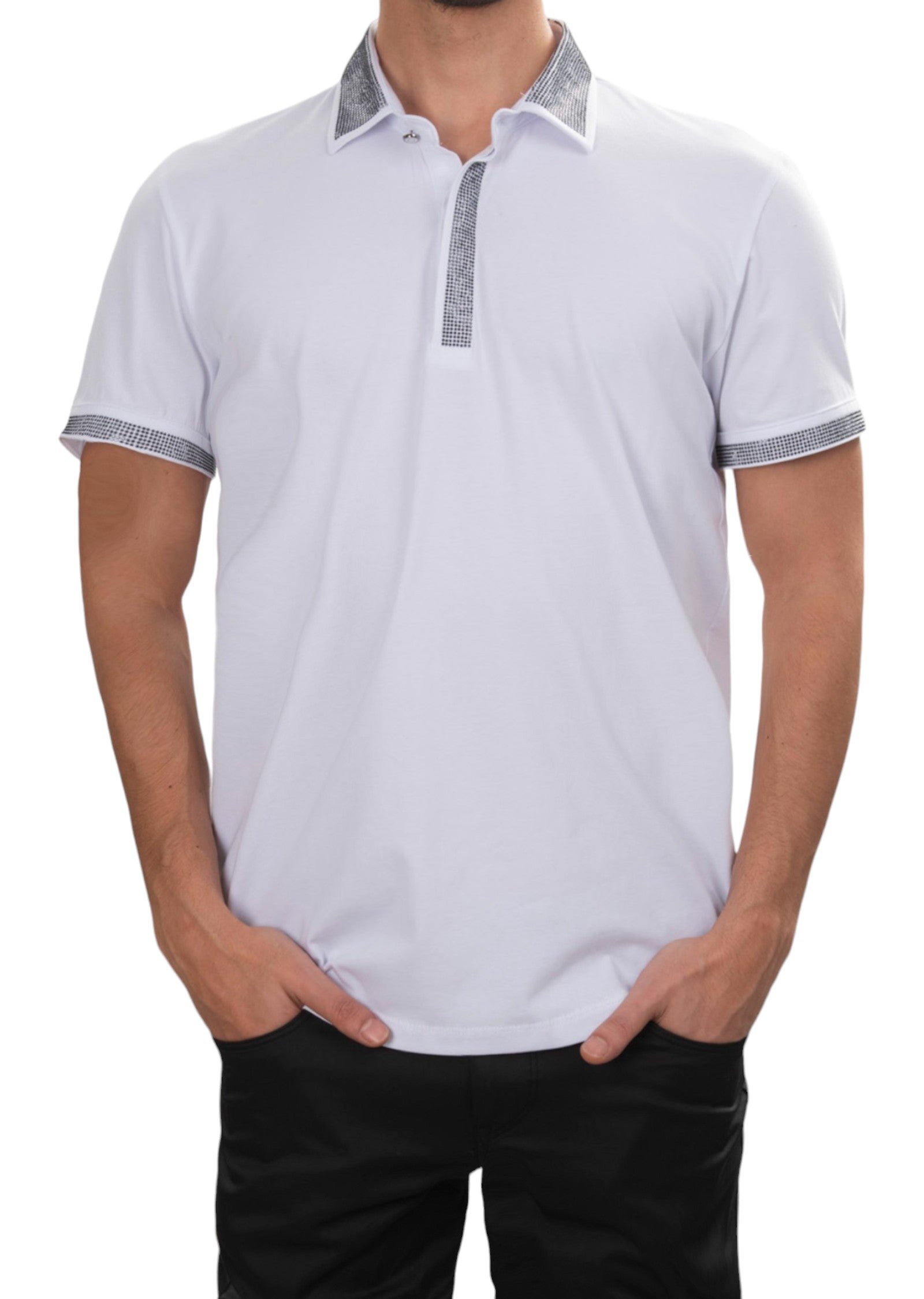 Mondo White Full Collar Rhinestone Tee
