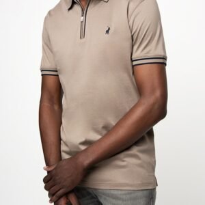 Polo Men's 1/4 Zip Short Sleeve Golfer - Taupe
