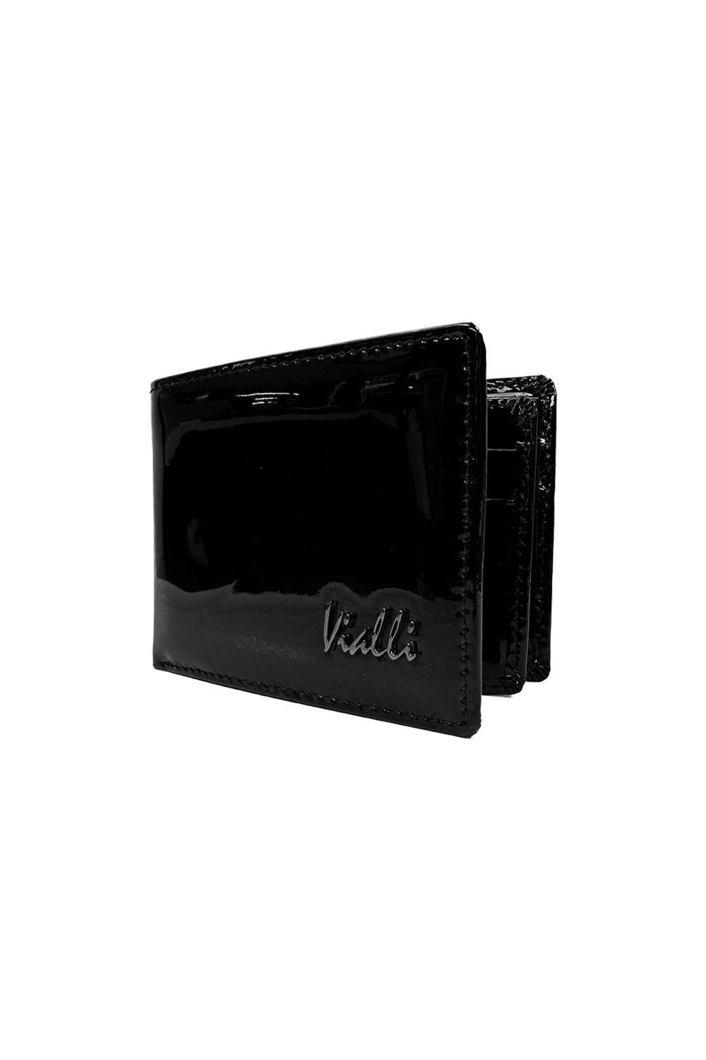 Vialli Milan Patent Tri-Fold Wallet Black